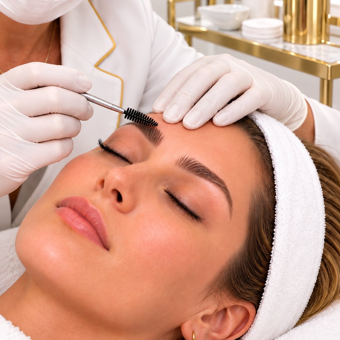 Soin du regard en cabine, brossage des sourcils